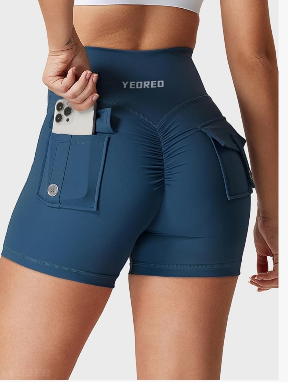 Yeoreo Deep Blue Pocket Scrunch Athletic Shorts Large - Never Worn - Picture 4 of 9